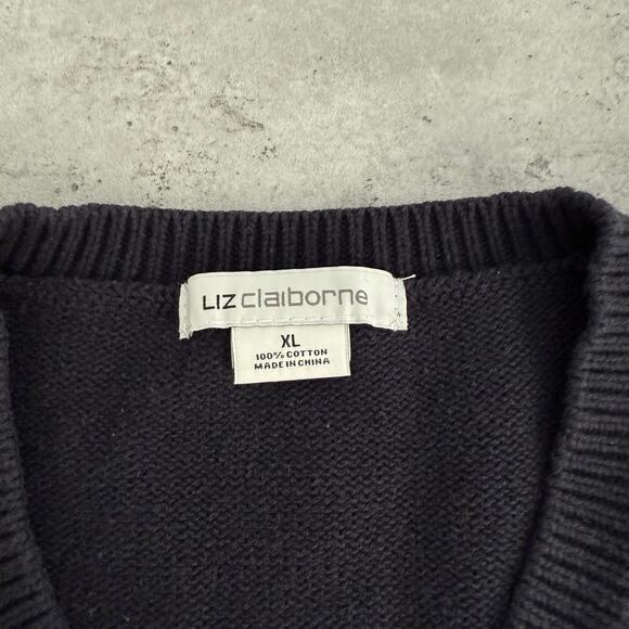 Liz Claiborne striped knit v-neck sweater 100% cotton blue and green size XL - Picture 4 of 7